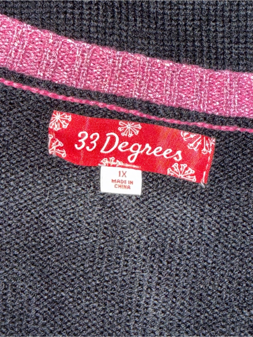 Black Crewneck Holiday Sweater with Pink Trim and Gingerbread Applique - Picture 3 of 5
